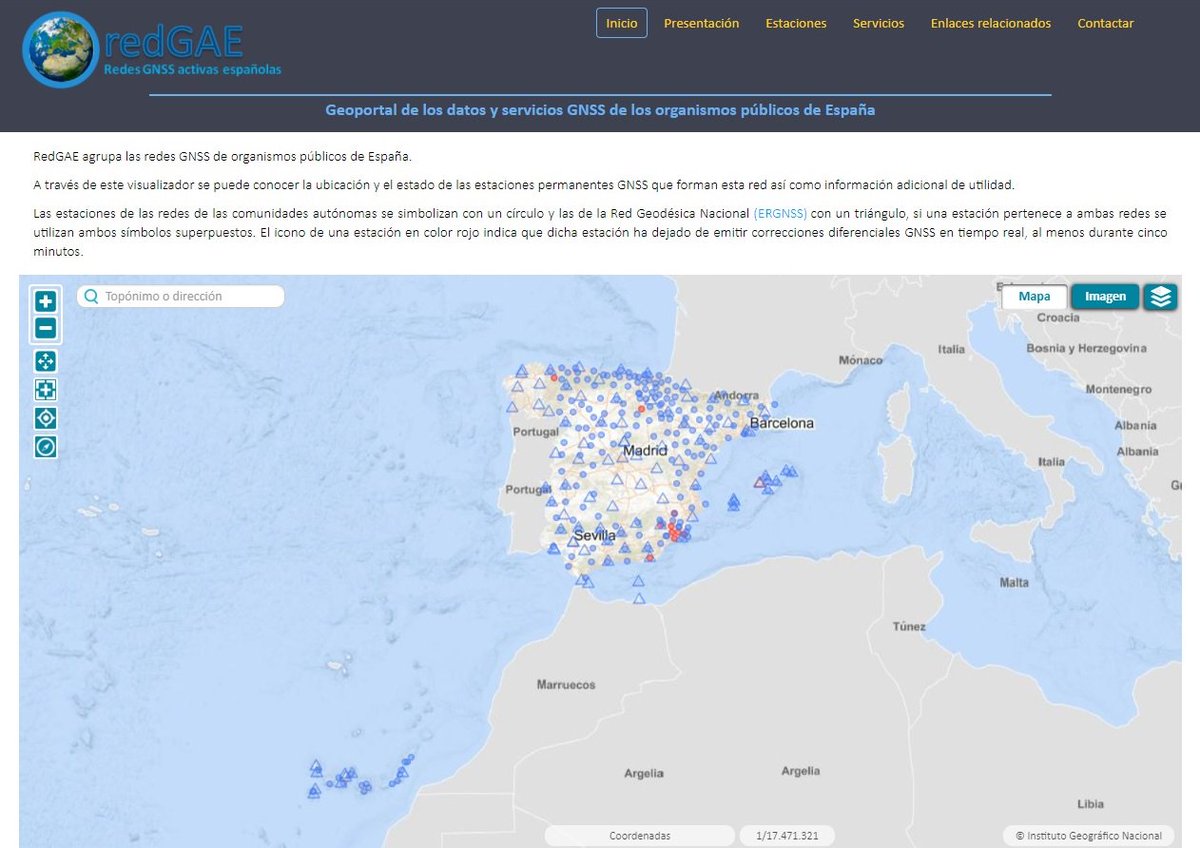 IGNSpain's tweet photo. ☝Publicado el portal RedGAE de las redes GNSS activas españolas. Permite ver la disponibilidad en tiempo real de unas 275 estaciones permanentes de las CC.AA. e IGN y acceder a los servicios de cada red y metadatos de las estaciones.
👉https://t.co/ewAgHDxFkD
#GNSS #GPS #RedGAE https://t.co/Pw9tZuksGS