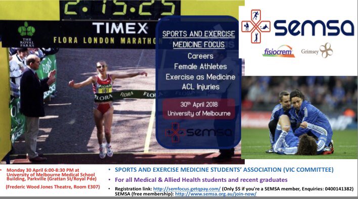 DrSteveMcMahon's tweet photo. Only 6 days remaining. Get excited for SEMSA VIC's first event for 2018!!
5 expert presenters. Registration link (Only $5) https://t.co/edzQUUhvp2
SEMSA (FREE Membership): https://t.co/gXB0HEFlIu @SEMSA_au @ACSEP_ @SMA_Events @PhysioUnimelb @mickwhughes @DrSimonSostaric https://t.co/3hSp0OISI6