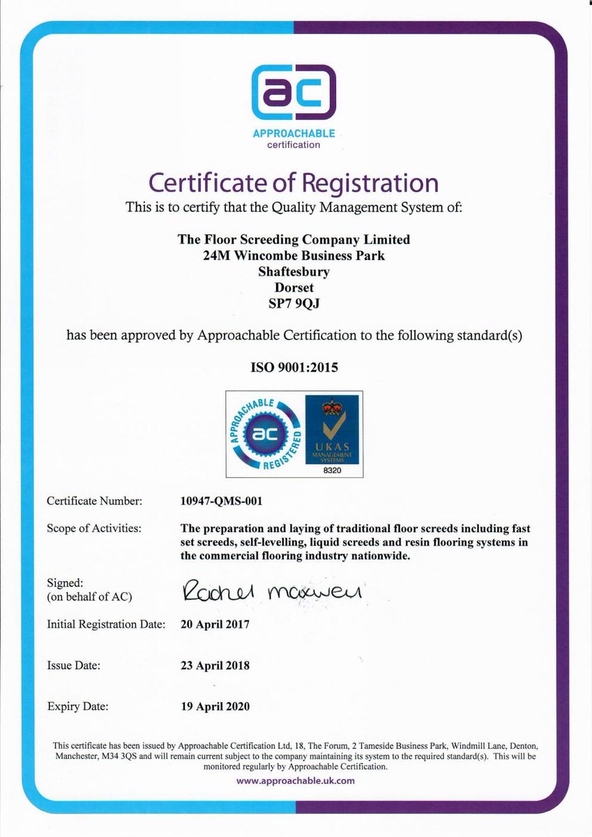 Our new certificate of registration for our ISO 9001 for another year 😁 @isostandards #ISO9001 #Quality #Floorscreed #Screeding