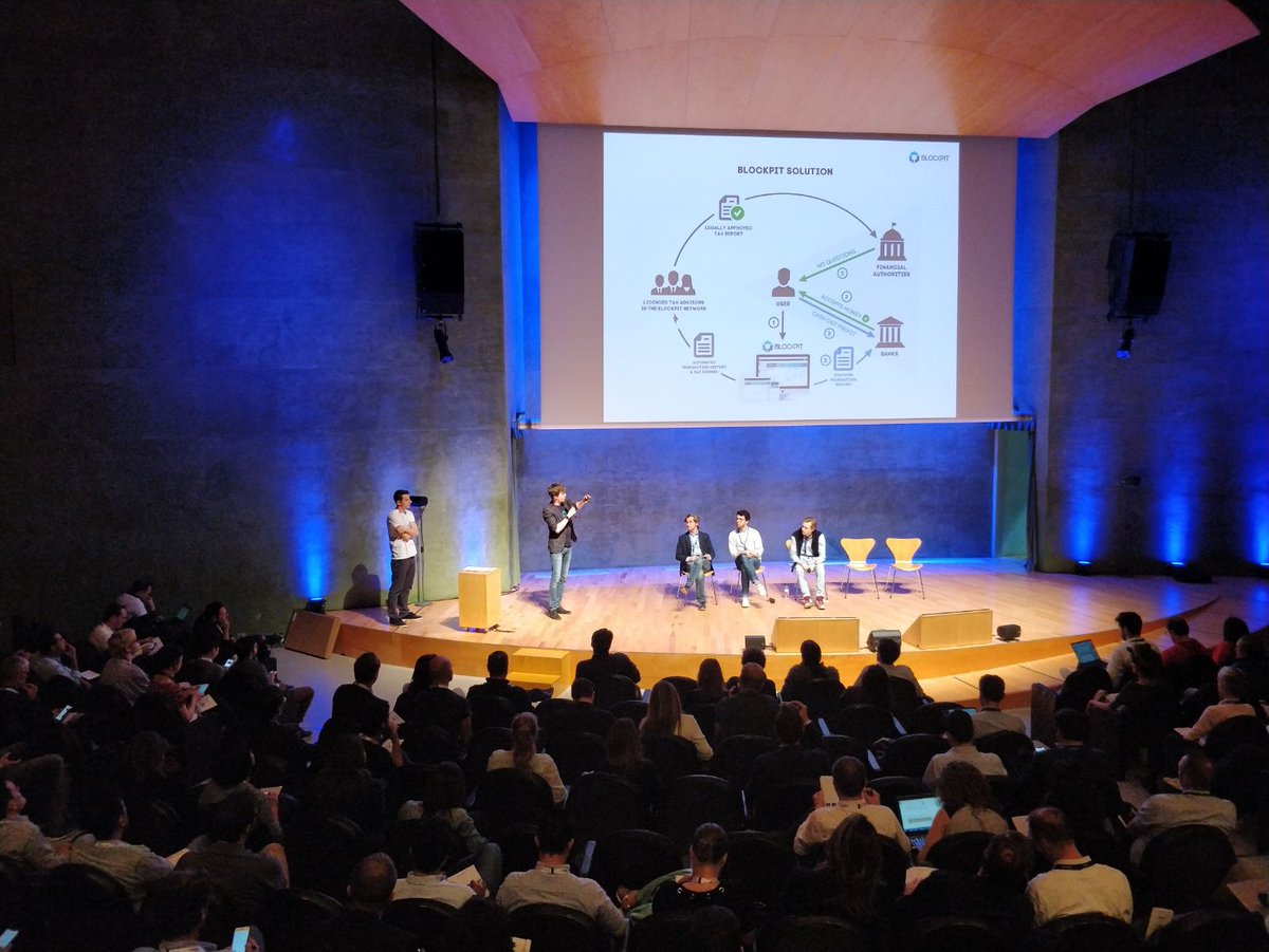 blockpit_io's tweet photo. Almost live right now at today's @EU_Startups pitch competition! Our CEO @FlorianWimmerAT on stage about #cryptocurrency taxation and the #blockpit solution! #EUStartupsSummit #Barcelona https://t.co/r6OamdgXB4
