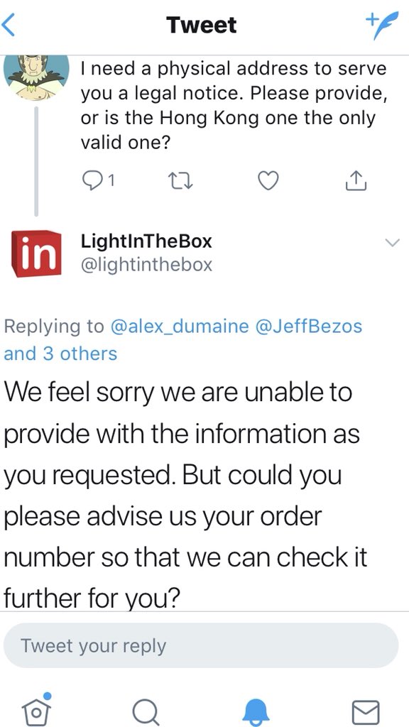 alex_dumaine's tweet image. This is what happens when you ask @lightinthebox for a physical adress. Do NOT BUY from them: total scammers. #consumersos #badbusiness