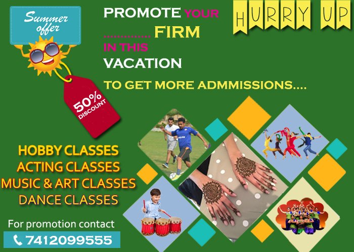 keenkbp's tweet photo. #HURRYUP!!! #50% #discount #SUMMEROFFER 
#Promote your #Firm in this #vacation to get more #admissions
For more details #call +91 7412099555

#hobbyclasses #dance #fun #learning #summer #vacations #KBP #music #funlovers #promotional #plan https://t.co/2n8sZ62l3a