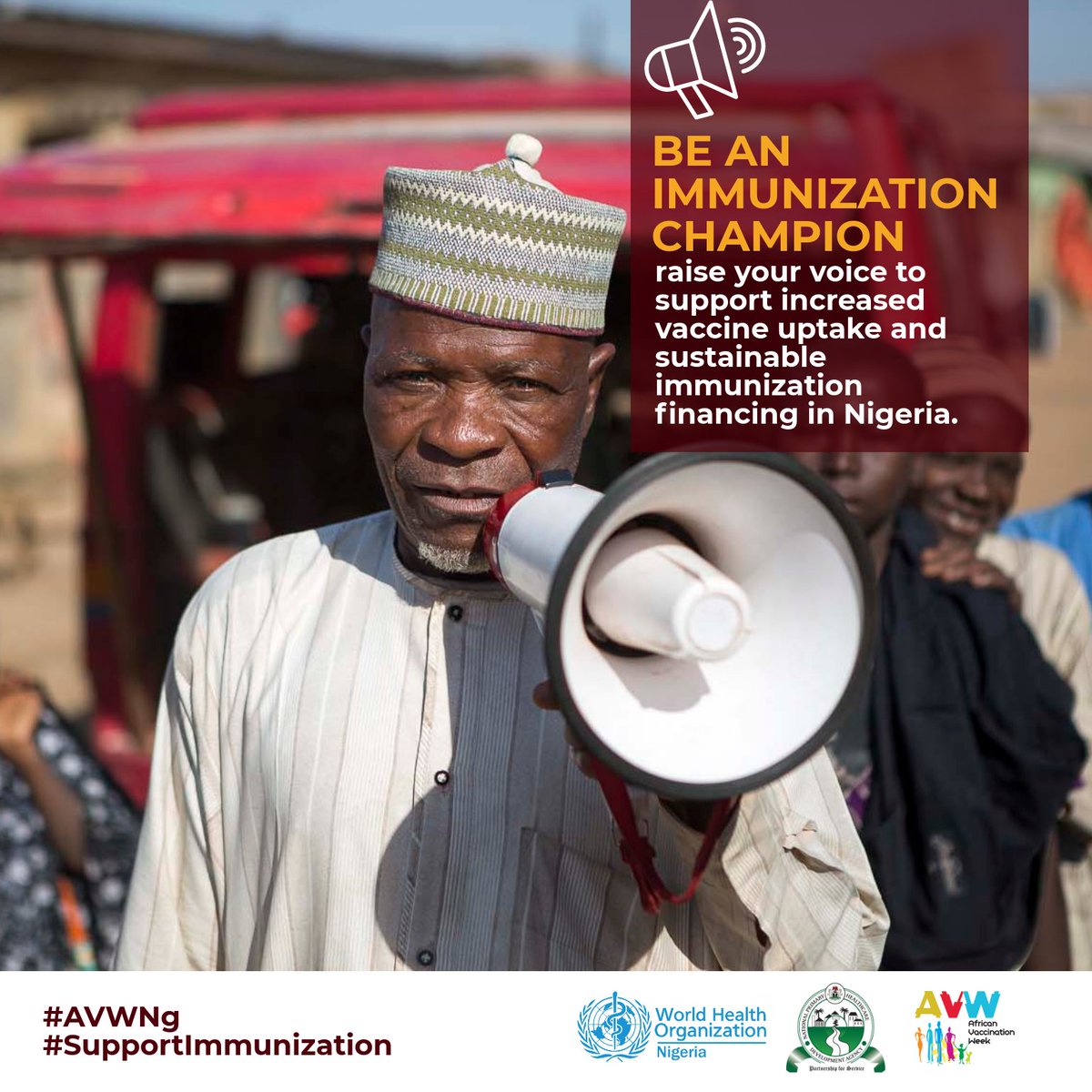 WHONigeria's tweet photo. Be an #immunization champion; support increased #vaccine💉 intake and sustainable immunization financing in Nigeria. https://t.co/Zk8xd0uGlE 

#AVWng 
#SupportImmunization
#VaccinesWork https://t.co/4XtU1YC7aH