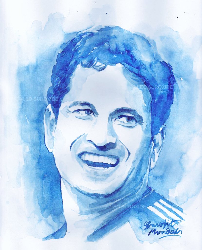 Happy birthday Watercolor portrait of Sachin Tendulkar

Leochrome blue art work by Surojit Mondal. 