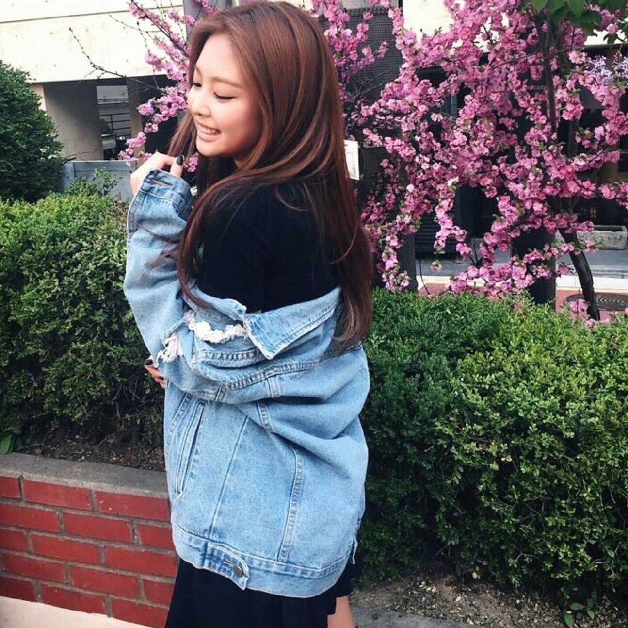 Black pink denim jacket cheap