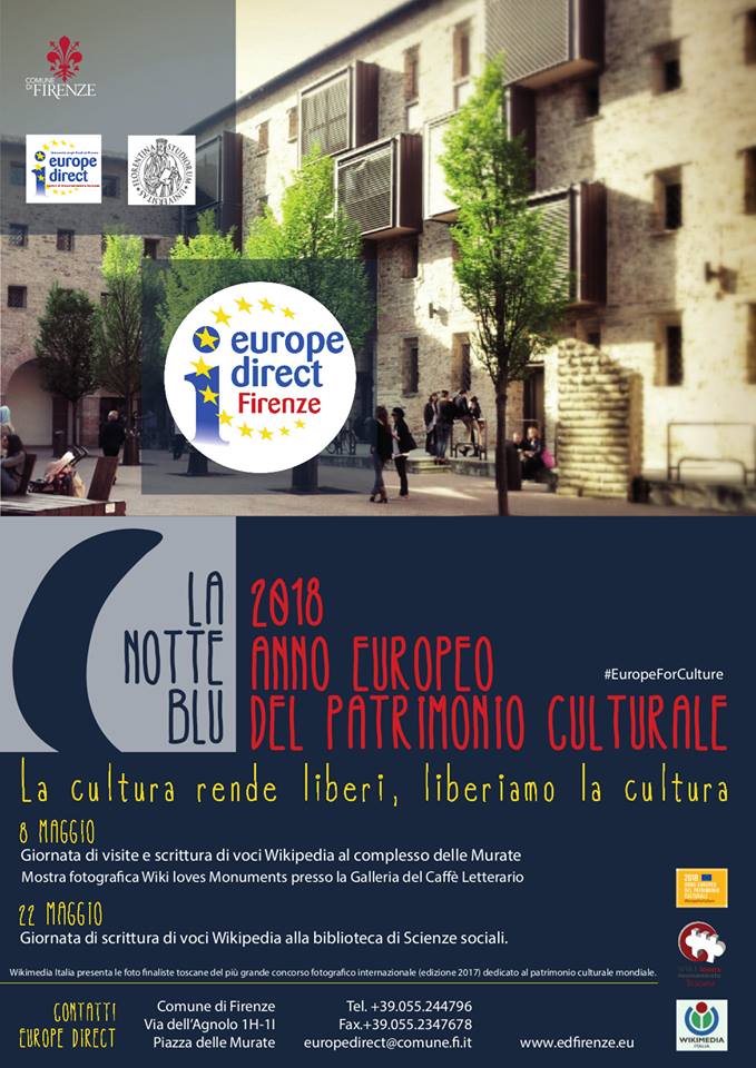 EuropeDirectFI's tweet photo. ⚠️L' 8 Maggio 2018 torna la IX edizione della @NotteBluFirenze! 
In occasione dell'anno del  #PatrimonioCulturaleEuropeo, il complesso delle Murate sarà la protagonista dei vari eventi dedicati alla sua conoscenza e promozione!
‼️#staytuned #EuropeDirectFirenze #wearecoming https://t.co/K8AVPxc0Ot
