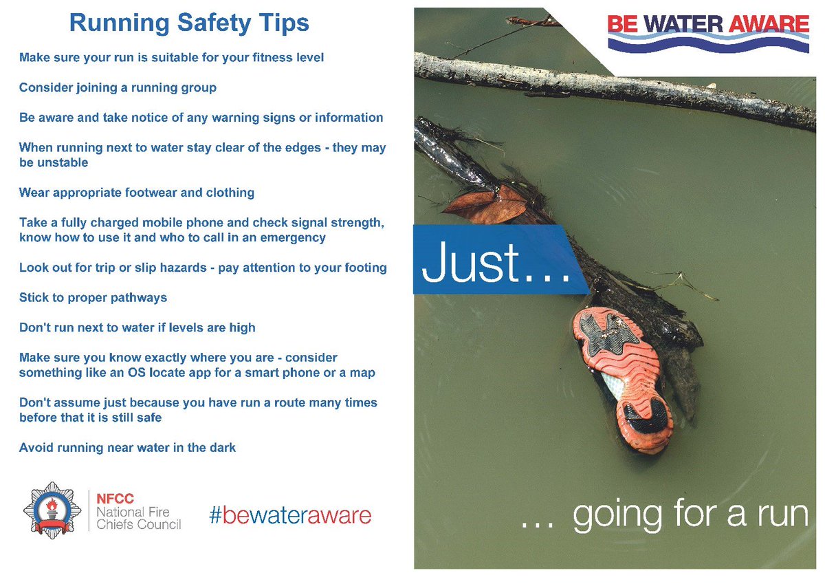 CRTNorthWest's tweet photo. Today’s #BeWaterAware #staywatersafe advice is for all our runners and walkers out there. @NFCC_FireChiefs @manchesterfire https://t.co/Xysxwdz2S6