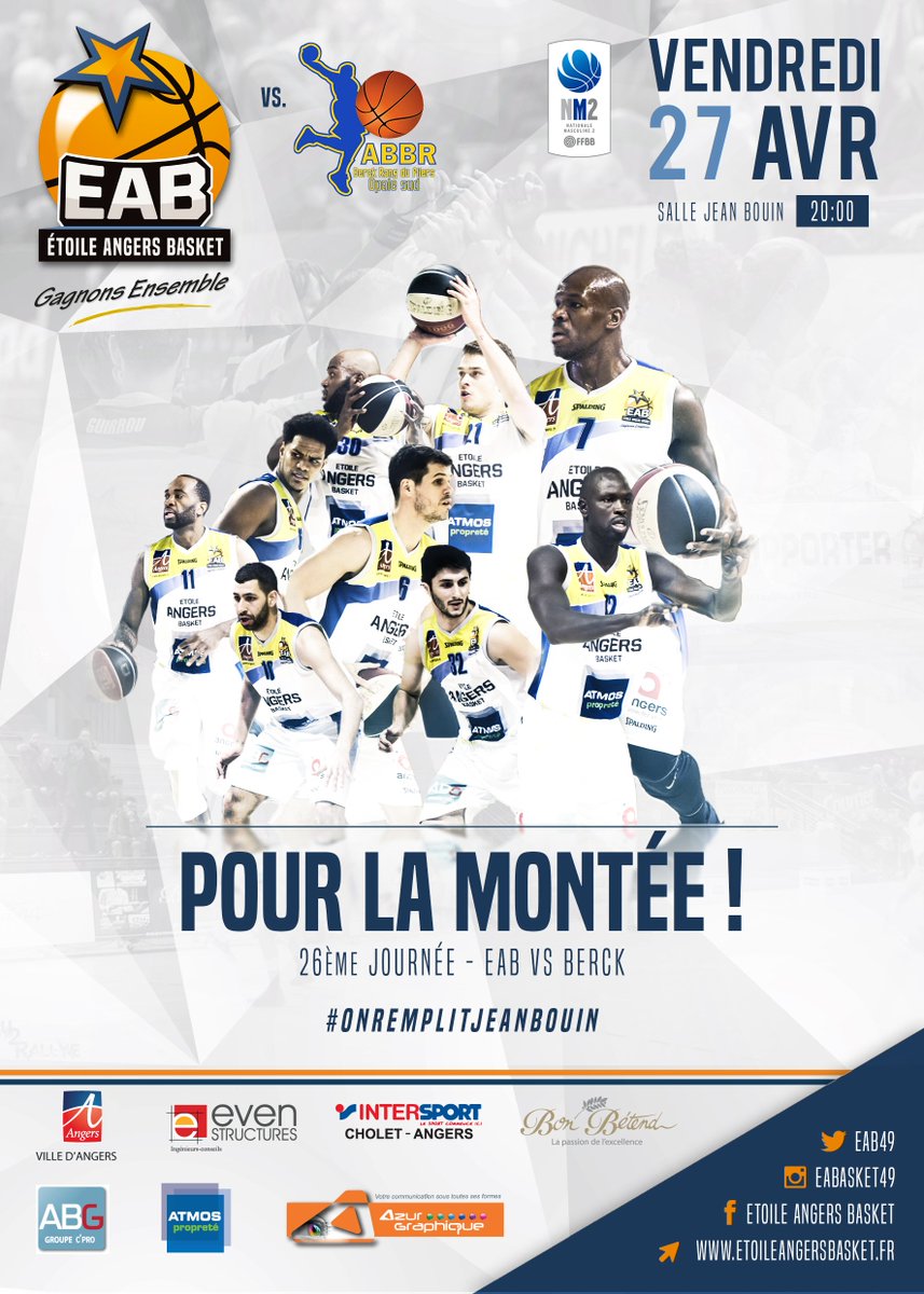 EABasket49's tweet photo. Vendredi soir, l'EAB jouera son match le plus important de la saison face à Berck à Jean Bouin... une victoire et les portes de la #N1 s'ouvriront !!! 🔥🤩 
Votre soutien sera primordial, la montée c’est tous ensemble ! #SportAngers 
Plus d’infos 👉 https://t.co/0PycxkGXTN https://t.co/4loQ0awh8r