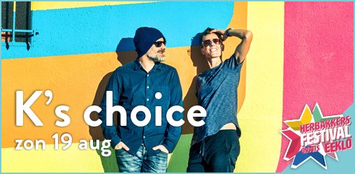 <a href="/KsChoiceMusic/">K's Choice</a> op ons Herbakkersplein op zondag 19 augustus! #HBF18
