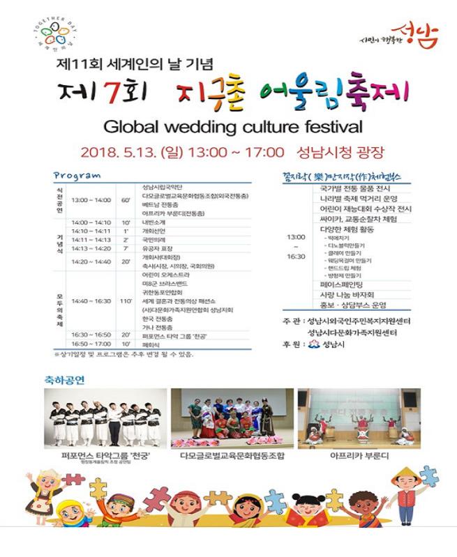 ♡제11회 세계인의 날 기념♡
제7회 지구촌 어울림축제♪♪♪
#성남시청 광장에서 2018. 5.13(일)
13시부터 다양한 행사 및
푸짐한 경품 등이 준비 되어 있으니
많은 참여 바랍니다.
#성남시 #수진2동장