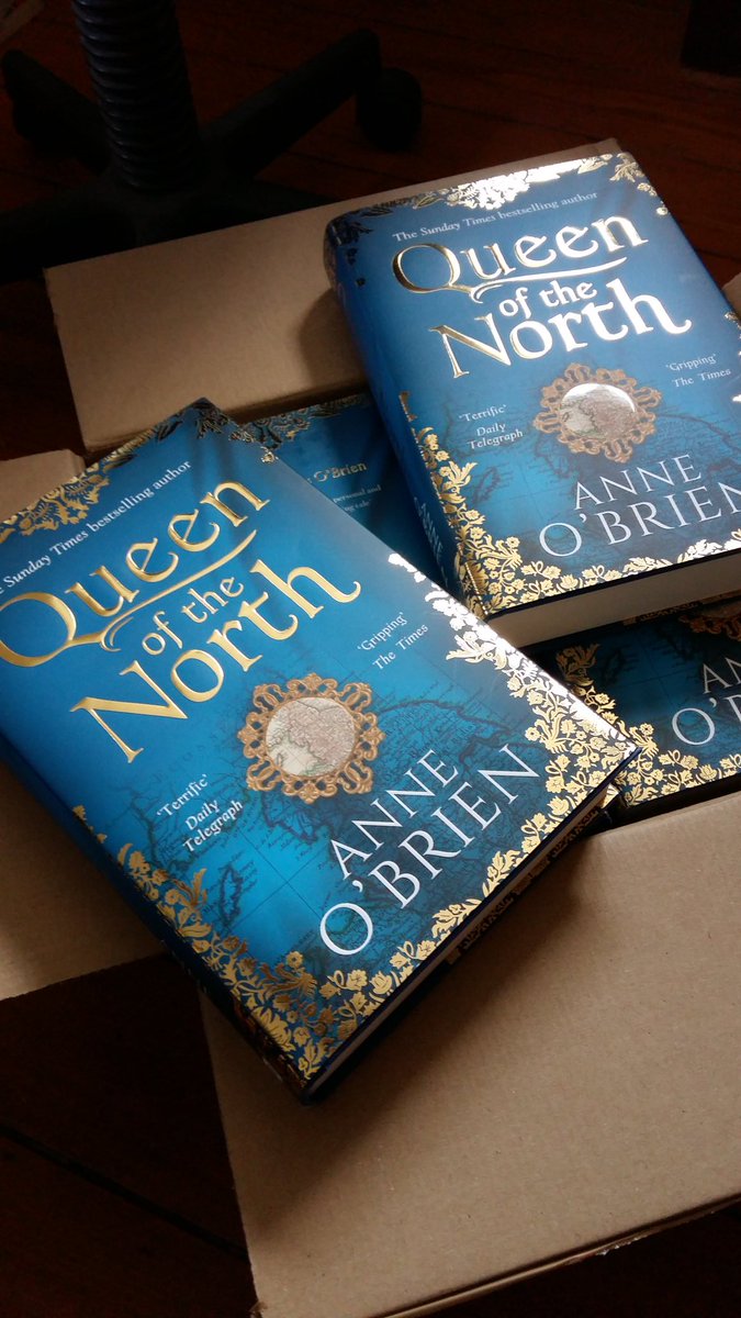 anne_obrien's tweet photo. Just look what has arrived on my doorstep.  Spanking new HB copies of Queen of the North.  My thanks @SallyWeditor and all at @HQstories for this glorious cover. Only a month now until they are on the shelves. https://t.co/puscpxLZhT