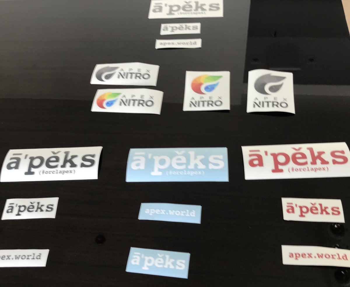 JuergenSchuster's tweet photo. Find me at #apexconn18 tomorrow and get your #orclapex sticker, this time with #apexnitro @vincentmorneau https://t.co/a1Xs9HpI6a