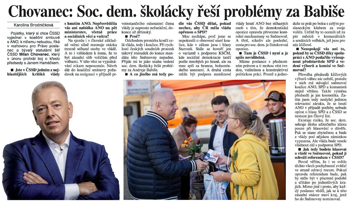 Milan_Chovanec's tweet photo. Od sjezdu jsem si naordinoval medialní dietu a nechal prostor pro nové vedení. Předjednané podmínky pro vstup @CSSD do vlady ale nemohu pominout. Detaily v rozhovoru v dnešním Právu 😉 https://t.co/zFnGHzHbVz