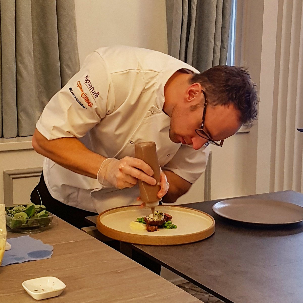 Clifton Food Range (@cliftonfood) on Twitter photo Chef <a href="/davey_ds/">David Davey-Smith</a> plating up his sous vide lamb belly dish. Finishing off with a walnut ketchup! Chef <a href="/davey_ds/">David Davey-Smith</a> plating up his sous vide lamb belly dish. Finishing off with a walnut ketchup!