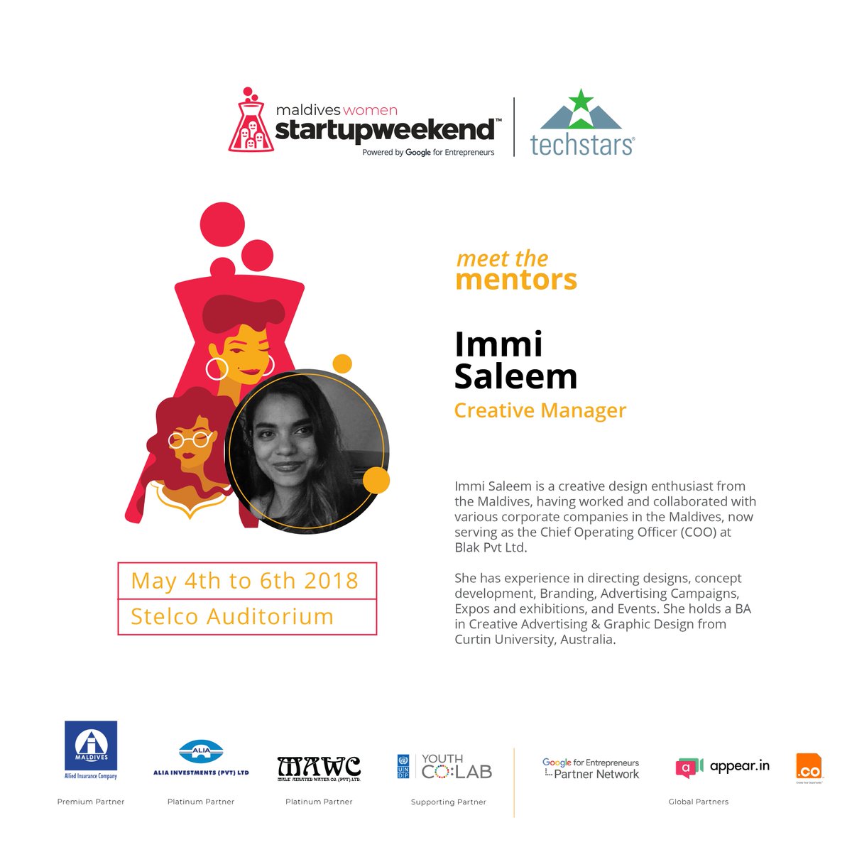 #meetthementors

During the event you'll have the opportunity to talk to mentors from different industries and get insights on how to position and strategise your product.

Here's @immisalym, who will be mentoring on design, branding and other creative fields.

#SWMaldives