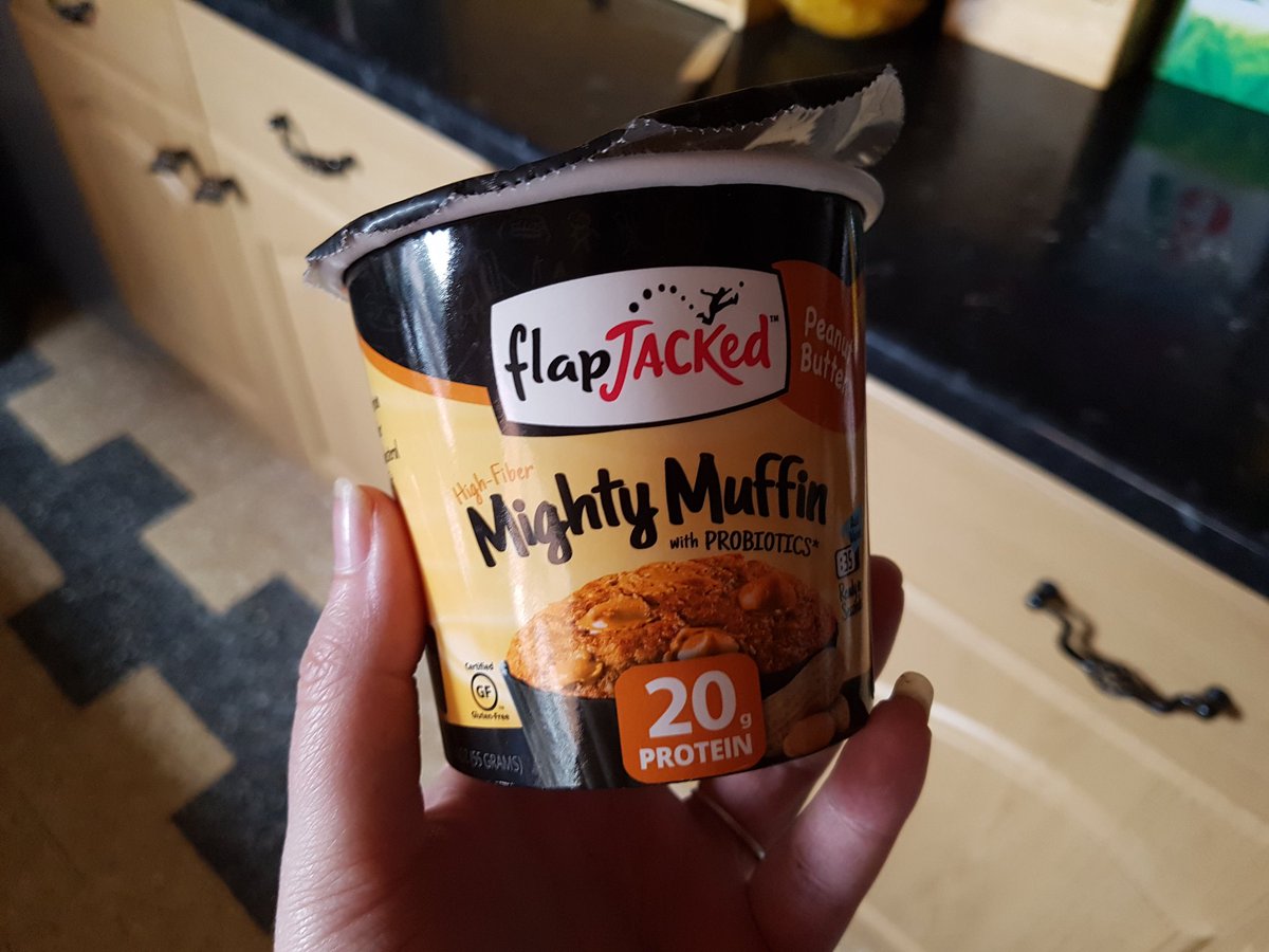 CoeliacSanc's tweet photo. Today's @flapjackeduk muffin of choice is peanut butter, delicious. Lazy morning snack, some water and 55 seconds in microwave and I have cake! https://t.co/vafOAQepk7