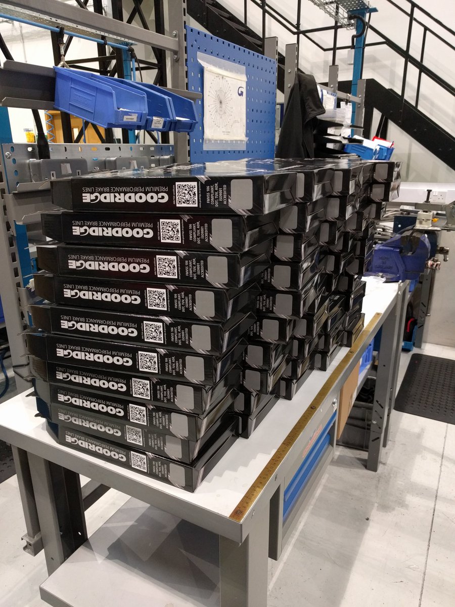 GoodridgeLTD's tweet photo. Busy morning in P&amp;M, Premium Performance Brake Line Kits - soon to be Hong Kong Bound! #LifetimeGuarantee #PressureTested #Brakes #BrakeLine #StainlessSteel #BraidedHoses #TRUSTGoodridge https://t.co/lJOc6iIokX
