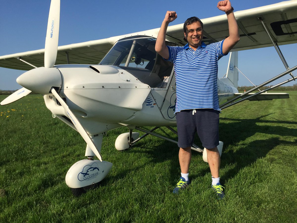 CloudbaseAir's tweet photo. Congratulations to student #pilot Jay Barot on his first solo flight in the C42. Call us and #learntofly a #microlight like this: 01793 790183. https://t.co/WjDuUsApPW