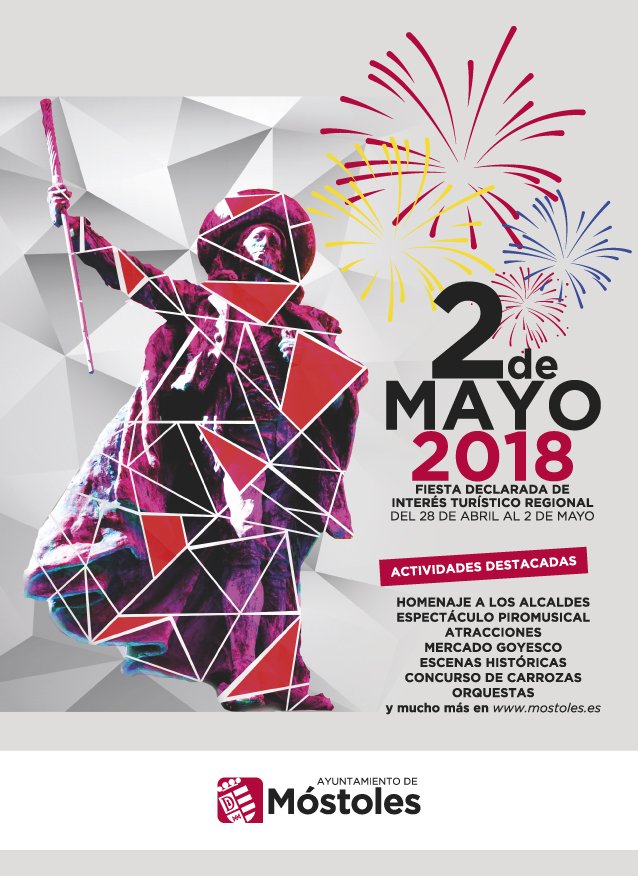 AytoMostoles's tweet photo. Presentamos el programa de las  #FiestasDel2DeMayo de #Móstoles, consideradas de Interés Turístico Regional y que se celebrarán del 28 de abril al 2 de mayo. https://t.co/rC0tMI39xB https://t.co/0Pk29CgMnk