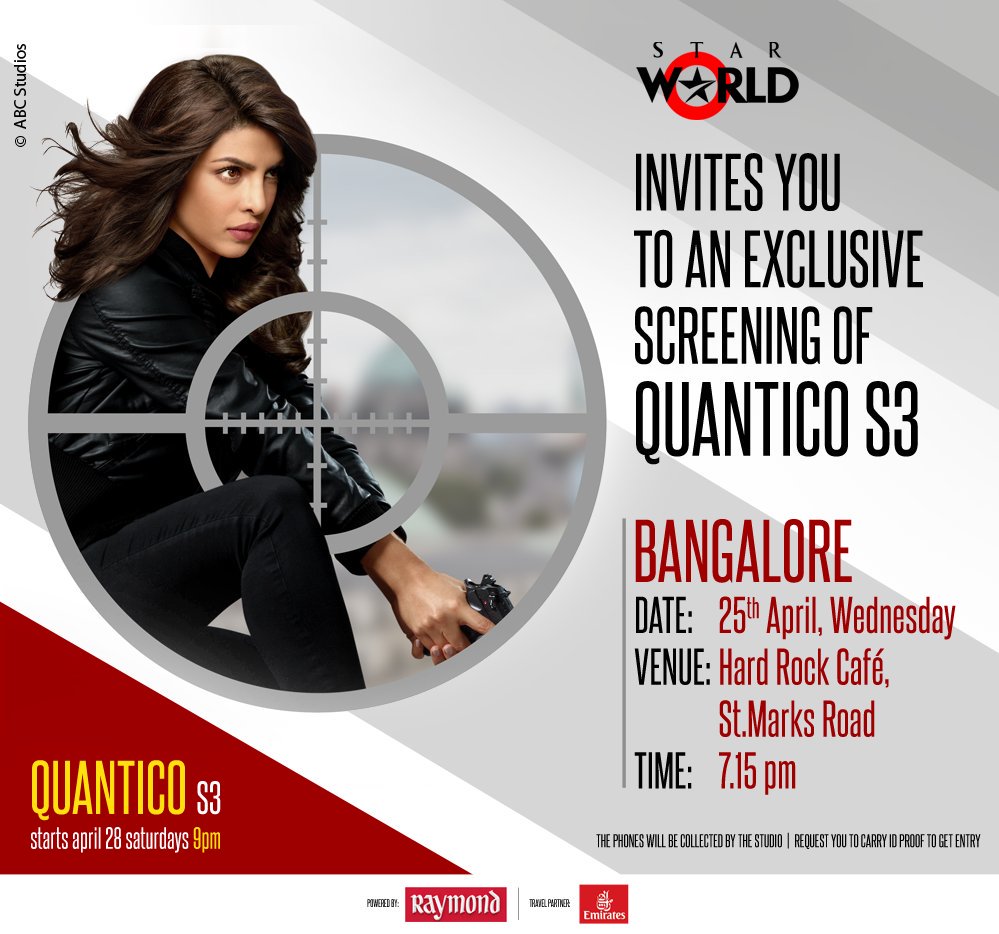 Bibin_Alexander's tweet photo. Super psyched for the #QuanticoOnSW and it's the much awaited one. Thank you @StarWorldIndia for the invite. See you soon @priyankachopra for the #Quantico3Screening. https://t.co/UarkQCcNH0
