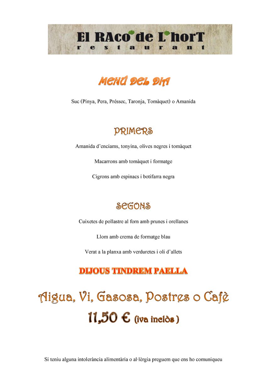 ElRAcodeLhorT's tweet image. Esperem que su hagin regalat moltes roses i llibres!!📖🌹💐😍📚 Aquí us deixem el nostre menú d&apos;avui! Us informem que Dijous tindrem Paella de peix! Veniu a tastar-la!🥘😋
