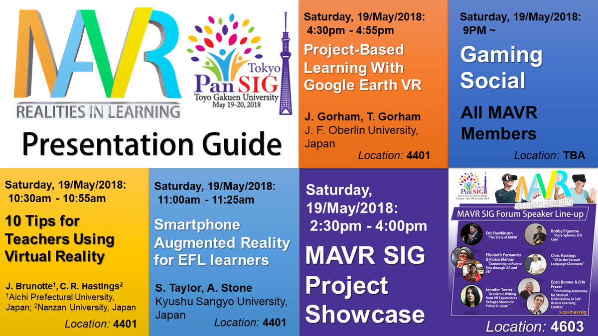 JALTMAVRSIG's tweet photo. ⭐️Presentation Guide⭐️
#AR #VR #MR #ELT #AugmentedReality #VirtualReality #MixedReality #JALT #MAVR #JALTMAVR #PanSIG #PanSIG2018 with @JALT_PanSIG https://t.co/QVQ2V7bIuq https://t.co/ON1qz3VA08