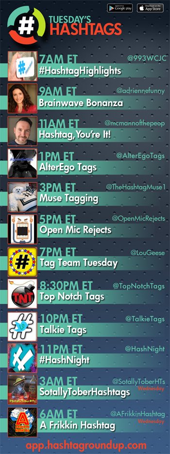 HashtagRoundup's tweet photo. Hashtag Roundup - Tuesday   

Download our FREE Hashtag Roundup #game app (IOS/Android): 
Receive notifications right to your phone every time a game starts! Never miss a game! Visit: https://t.co/ksALqMcxr4   

Guest: 7AM ET @KeshaTedder @RoeGhost 

11PM ET @HashNight https://t.co/pOmNbT4who