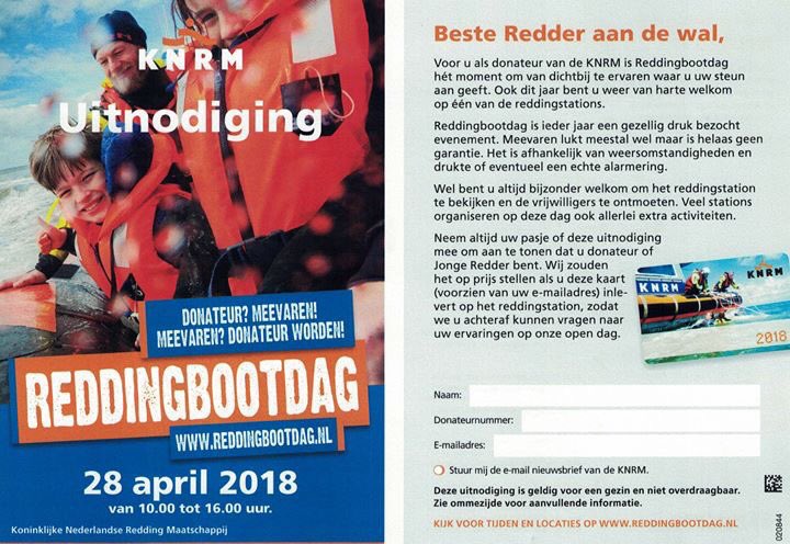 Aanstaande zaterdag is het weer Reddingbootdag. Komen jullie ook?