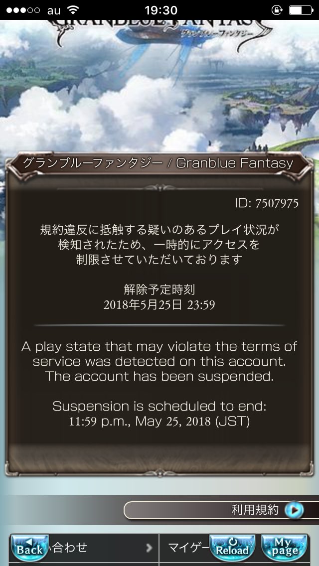 グランブルーファンタジー 不正ツール利用に対する措置について 該当のアカウントに関しては利用規約に則り 以下の対応を実施しました アカウント利用停止等の措置 537アカウント 不正ツール使用に関してはアカウントの永久停止を行う場合もご