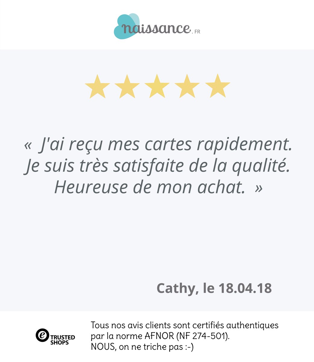 NaissanceFR's tweet photo. C'est toujours un plaisir de lire vos messages ! Merci Cathy ! #serviceclient #fairepart #naissance https://t.co/NsRJC2SMtS