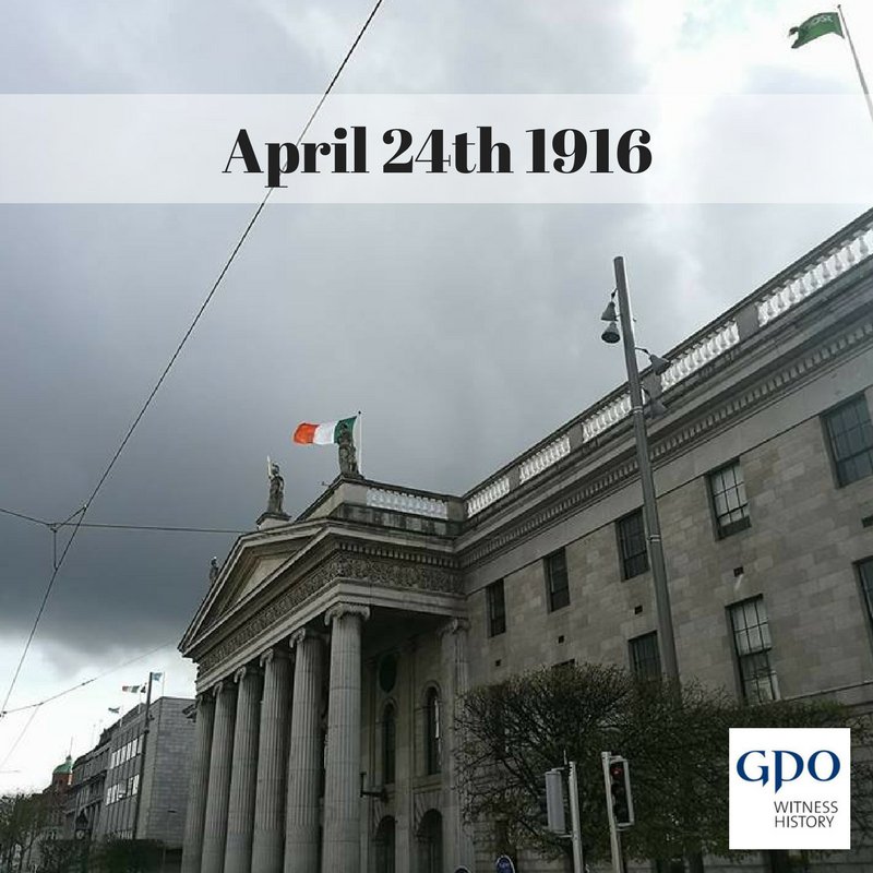 gpowithistory's tweet photo. #OTD 24th April 1916 members of the #Irish Volunteers &amp; ICA met outside the #GPO on Sackville Street. They marched inside &amp; took the building as their HQ. Later in the afternoon Patrick #Pearse read the #Proclamation in front of the building and declared the Irish Republic! https://t.co/dgjDPJrB8q