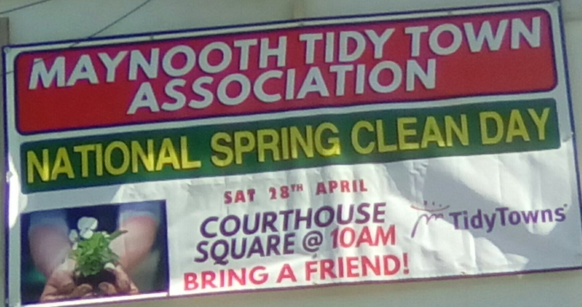 MaynoothTT's tweet photo. Maynooth Tidy Tows #SpringClean18 April 28th at 10am. Meet in Courthouse Sq at 10am. https://t.co/SNNwrEYFra