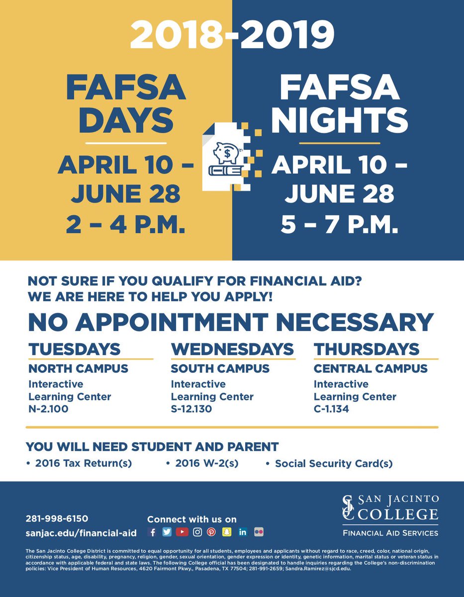 Need some help with the FAFSA? San Jac is offering assistance through June 28. See the attached flyer.