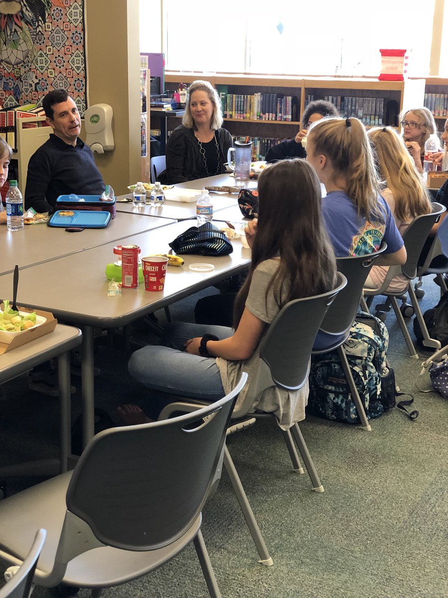 Students and ELAR teachers eating lunch with author and tv producer #BrianWells @PISDReynolds @PISDLiT #WeAreReynolds