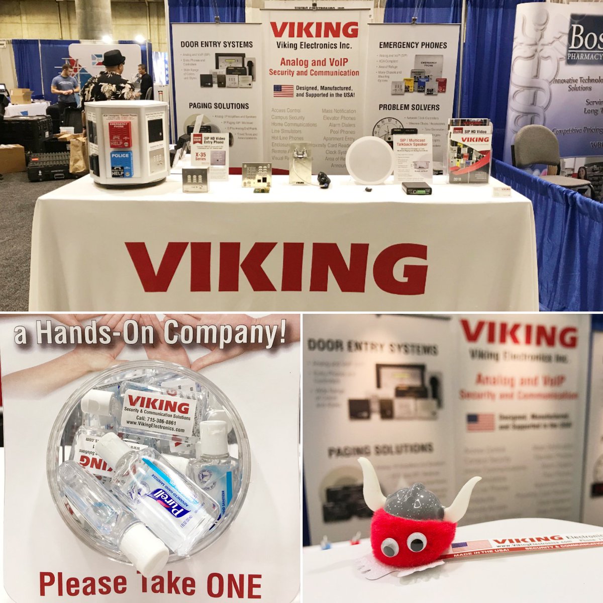 VikingElectron's tweet photo. Day 3 is underway at the American Jail Association Conference and Jail Expo! Today is the last day to catch Mike at booth #412 (10am to 2pm). Stop by and collect some hand sanitizer and #Viking fuzzies! #VikingElectronicsRocks #Security #VoIP #aja2018 #jailexpo #americanjail https://t.co/anXeLRHVVn