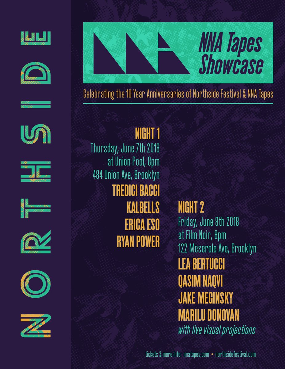 NorthsideFest's tweet photo. ~TICKETS ON SALE ALERT~

@NorthsideFest w/@NNATapes presents:

#TrediciBacci + #Kalbells + #EricaEso + #RyanPower on 6/7.
https://t.co/v3V5uMFfdW 

#LeaBertucci + @qasimnaq + @jakemessmeg + #MariluDonovan at Film Noir on 6/8.
https://t.co/hlQ5FpQINE

Tickets on sale NOW!! https://t.co/eOcMnrKiDK