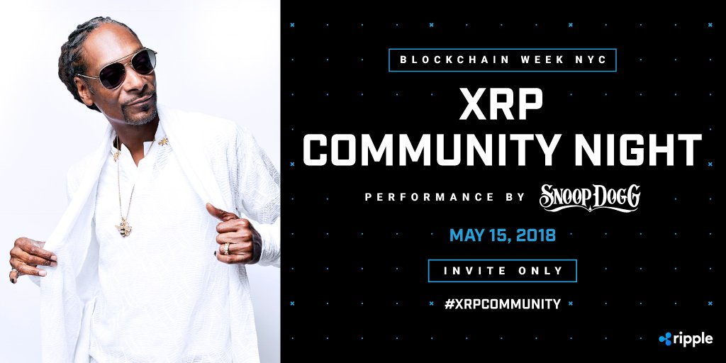Ripple's tweet image. Win tickets to #XRPCommunity Night with @SnoopDogg on May 15 during #BlockchainWeek in NYC! More on how to win: bit.ly/XRPNight