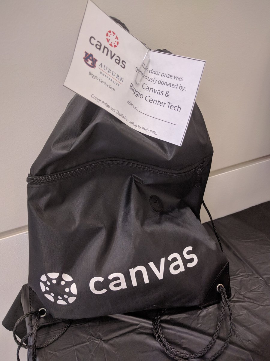 AuburnOIT's tweet photo. Our next #AUTechTalks door prize shout out goes to @bignerdranch for 3 training books, @BURGERFI for 2 gift cards, and @CanvasLMS and the @BiggioCenter for a gift bag. Thanks for supporting this awesome event! https://t.co/CHC3Lec3Hd