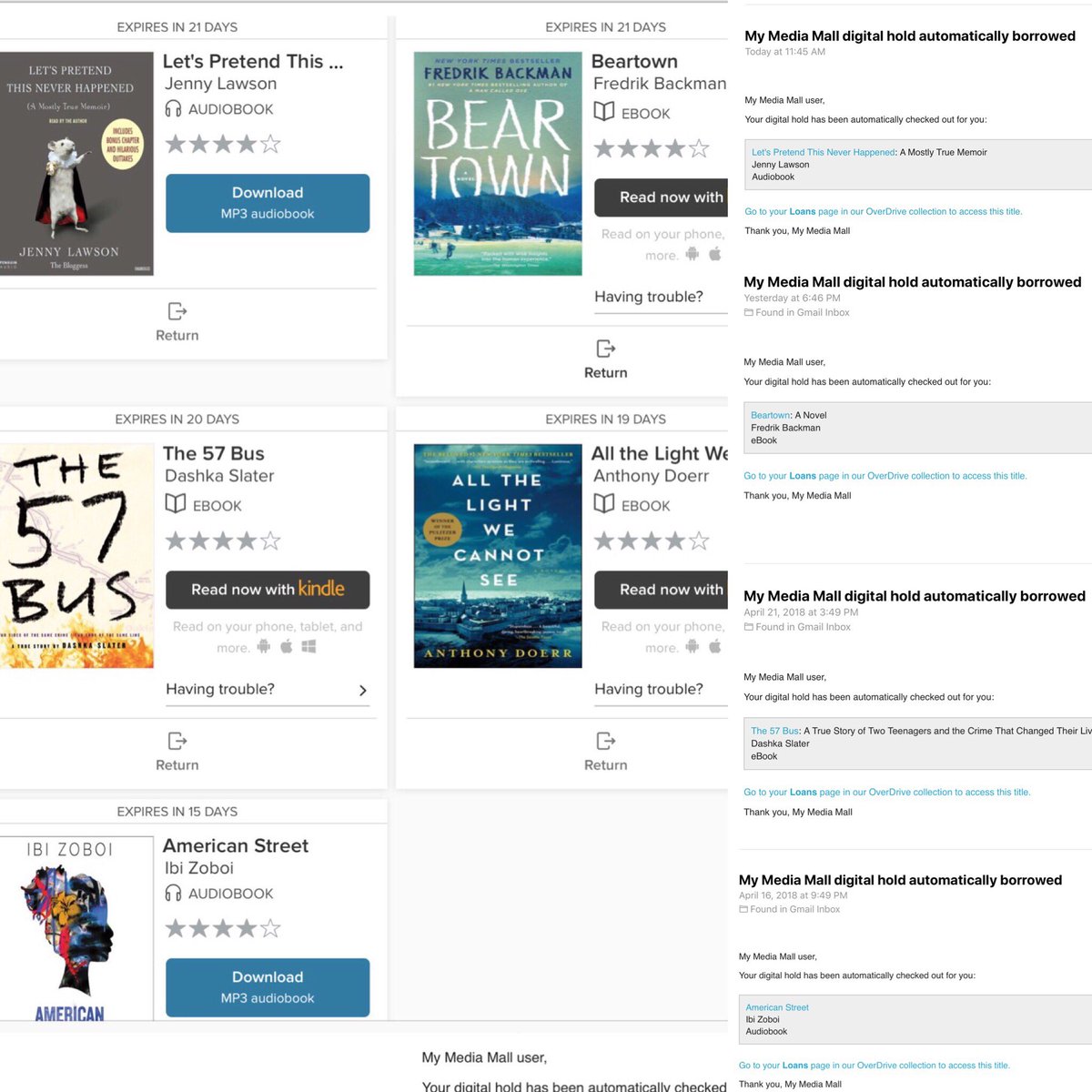 SabraGerber's tweet photo. The Reader’s Dilemma: when too many requested library books become available at once. #readerproblems #decisionsdecisions #somuchtoreadsolittletime #independentreading #booklove  #amreading #yournextread @DeerfieldPL @FremdEnglish https://t.co/9LEYs02WSG