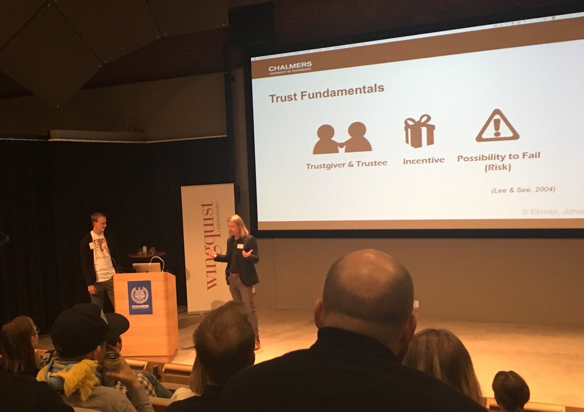 My amazing PhD-students Fredrick Ekman and Mikael Johansson presenting their research on autonomous vehicles at the gotUX meetup in collaboration with the graduate school Human-Technology-Design <a href="/chalmersuniv/">Chalmers University of Technology</a> #chalmersftw