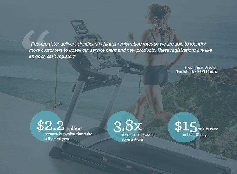 registria's tweet photo. "Photoregister delivers significantly higher registration rates so we are able to identify more customers to upsell our service plans and new products." - Nick Palmer, NordicTrack / ICON Fitness #B2C #onboarding #clientresults https://t.co/xt6095au4n
