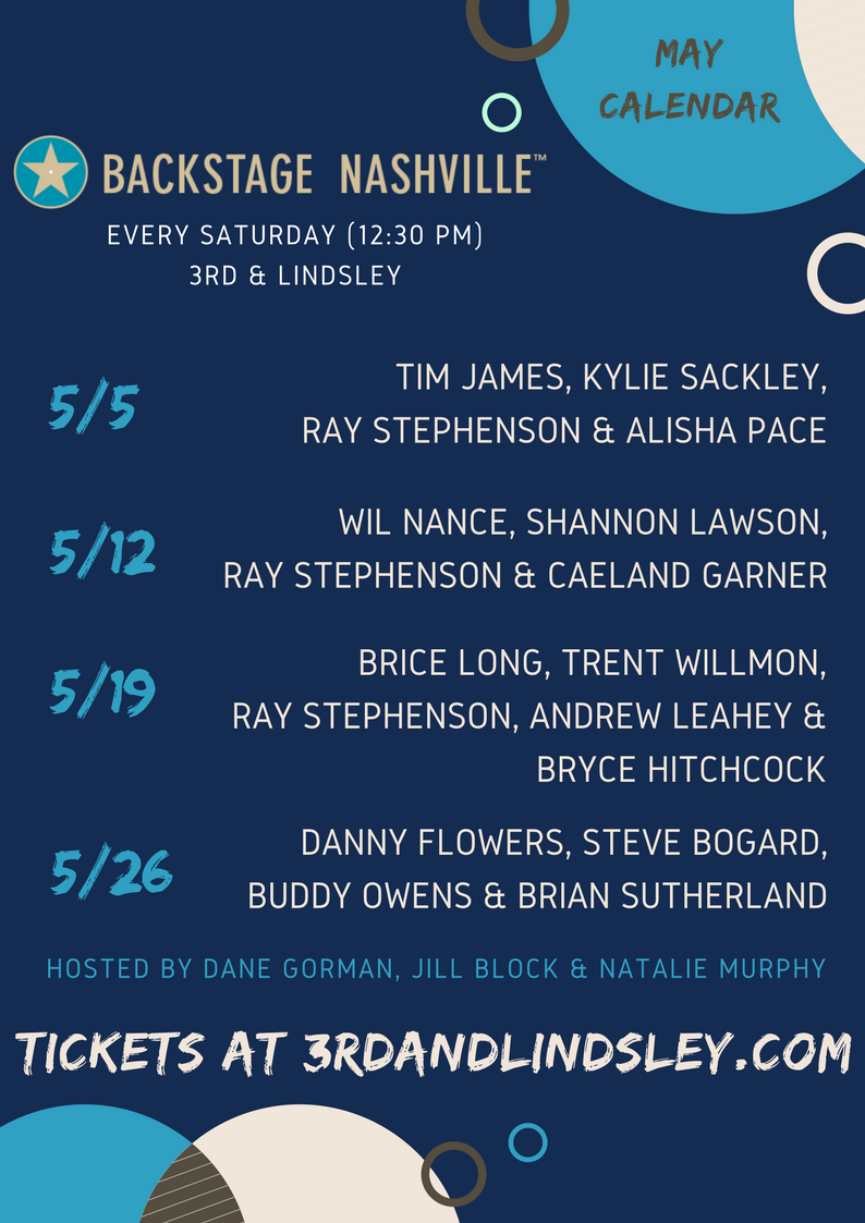 Backstage Nashville™ (@backstagenash) on Twitter photo We can't wait for our May #BackstageNashville shows. We sell out every Saturday so make sure to get your tickets early @ 3rdAndLindsley.com!
#Nashville #NashvilleSongwriters #NashvilleEvents #NashvilleLiveMusic <a href="/3rdandLindsley/">3rd and Lindsley</a> @nataliemurphy24 We can't wait for our May #BackstageNashville shows. We sell out every Saturday so make sure to get your tickets early @ 3rdAndLindsley.com!
#Nashville #NashvilleSongwriters #NashvilleEvents #NashvilleLiveMusic <a href="/3rdandLindsley/">3rd and Lindsley</a> @nataliemurphy24