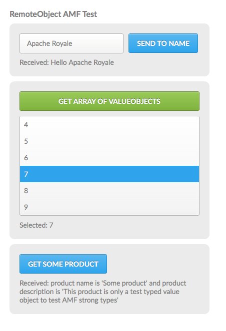 ApacheRoyale's tweet image. Heads up! #AMF and #RemoteObject is now working in #ApacheRoyale! The sample was entirely refactored to be easy to try it. You can now send and receive complex graph objects easily! Try this example yourself following this instructions: github.com/apache/royale-…