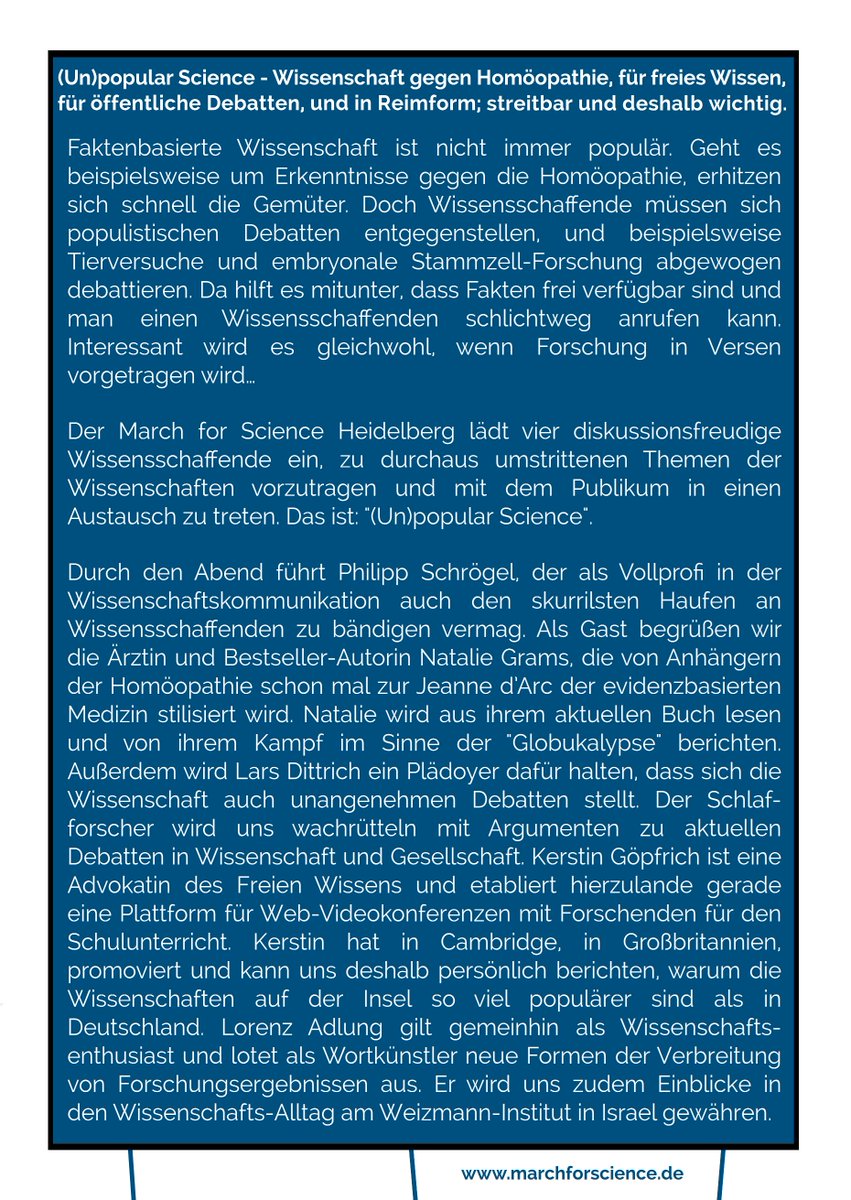 ScienceMarchHD's tweet photo. NUN OFFIZIELL: "(Un)popular Science" am 24. Mai 2018 in der Stadtbücherei #Heidelberg, EINTRITT FREI!
#marchforscienceHD https://t.co/NoOpHZw5p3