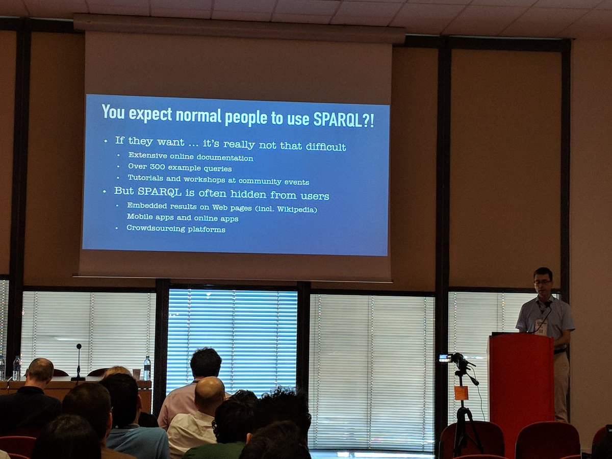 miriam_fs's tweet image. People can writte really impressive SPARQL queries :) @ma_kr encouraging all of us to us SPARQL to use wikidata! Currently more than 100M requests per month. #TheWebConference #WikiWorkshop
