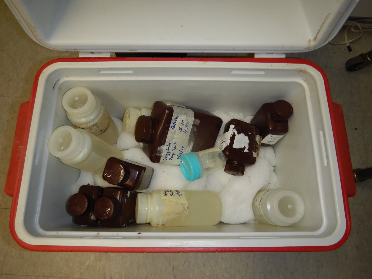 NHDES's tweet photo. What do you do when spring is taking it's time but sampling needs to get done? Store your samples on snow, of course! #Watershed #NHVLAP #CitizenScience #Volunteer https://t.co/xzZe30EF62