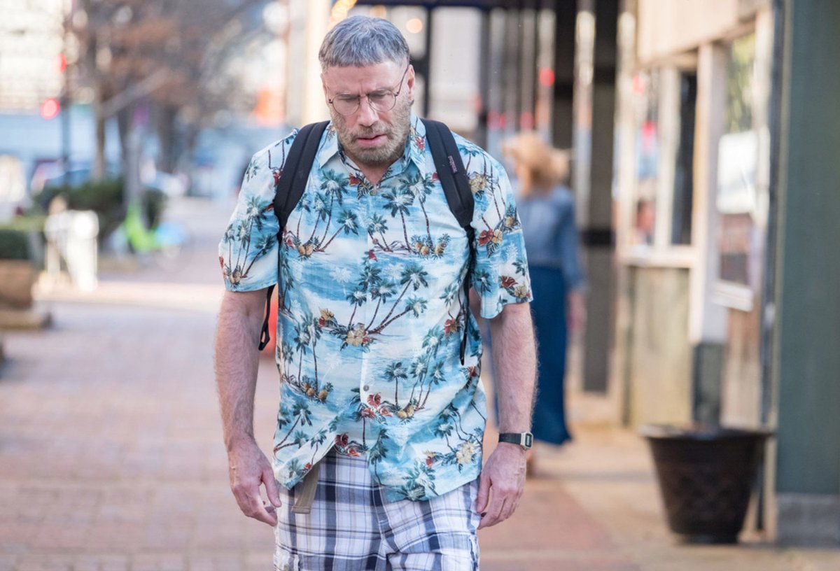 goldblumr's tweet image. John Travolta looks like he's starting at Goldsmiths this summer