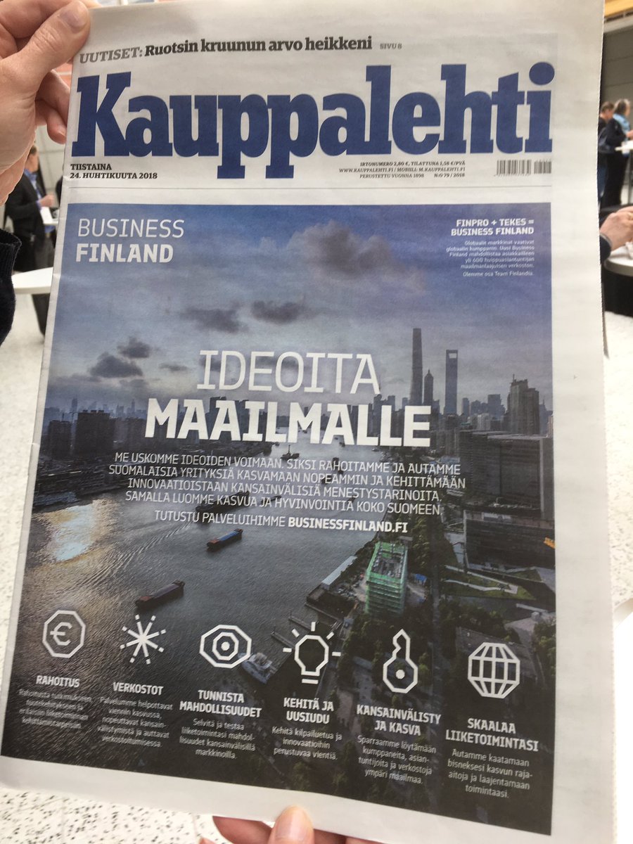BusinessFinland's tweet photo. Ylpeinä esittelemme päivän @KauppalehtiFi #ideoitamaailmalle #WorldIdeasWeek https://t.co/1FOG5ReKJ6