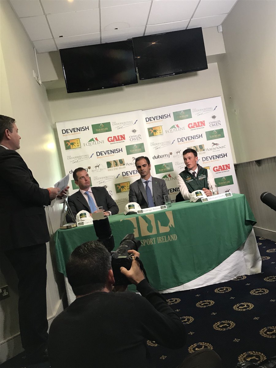 Fantastic to have <a href="/Cian_O_Connor/">Cian O'Connor</a> <a href="/rpessoa29/">Rodrigo Pessoa</a> and <a href="/MichaelDuffySJ/">Michael Duffy</a> interviewed by <a href="/RTEsport/">RTÉ Sport</a> <a href="/TheIrishFieldHW/">TheIrishFieldHW</a> <a href="/McArdleBrendan/">Brendan McArdle</a> here <a href="/punchestownrace/">Punchestown</a> for @TeamIRLEq launch of this years NC Series!! Wishing #TeamIreland the very best of luck this NC Series and of course at WEG! 🥇 🇮🇪