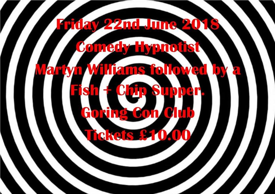 Comedy Hypnotist Martyn Williams will be here on 22nd June! Tickets available from the bar. Sorry no under 14's #comedyhypnotist #martynwilliams #ticketsavailablenow